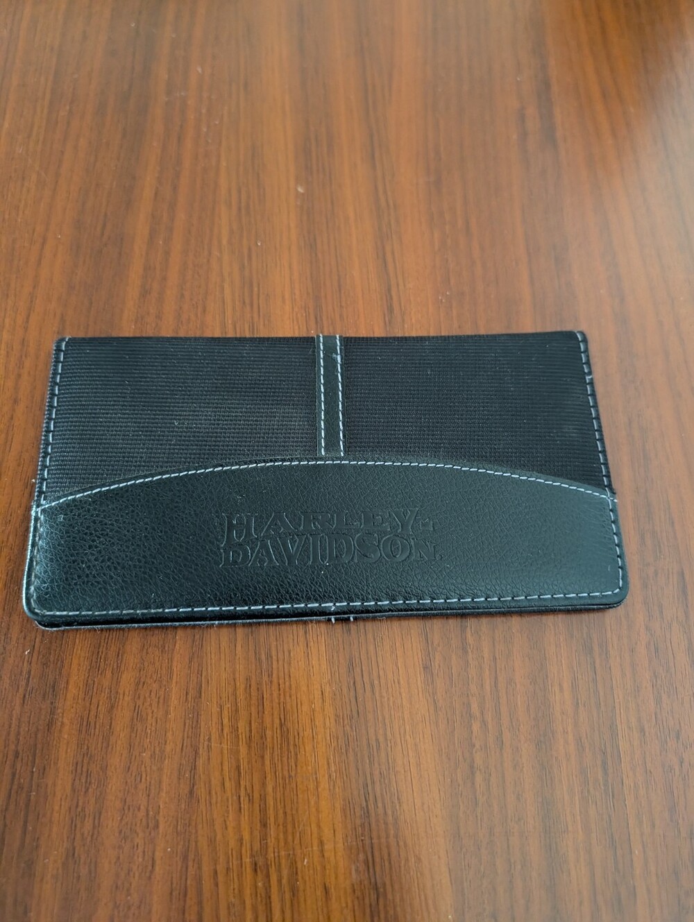 Harley Davidson Black Leather & Fabric Checkbook Wallet Cover Pre Owned